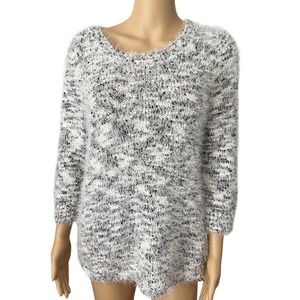 John Paul Richards White Black Eyelash Knit Pullover Sweater Women’s Size Large